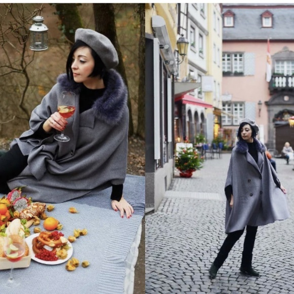 Zara Coat Jacket Fur Collar Knit Cape Poncho Faux Coat Jacket S - Picture 3 of 14